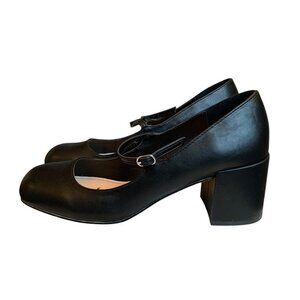 Bamboo Mary Jane Pumps Retro Chunky Block Heel Black Womens 10 Mod Academic